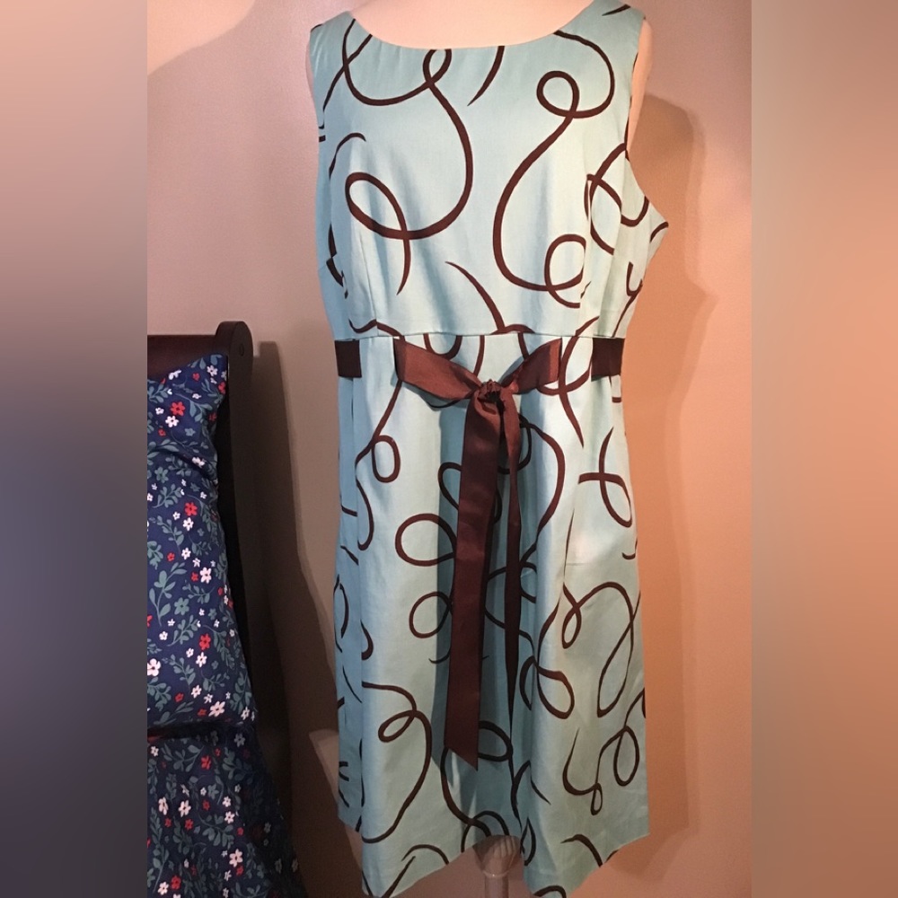 Kim Rogers Aqua and Chocolate Swirl Midi Dress